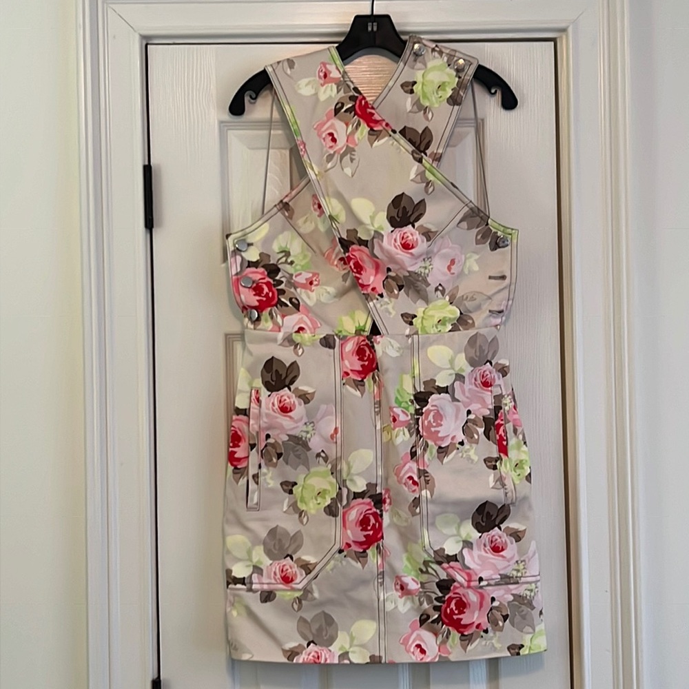 Carven Pink Floral Denim Crossover Dress (FR 38)